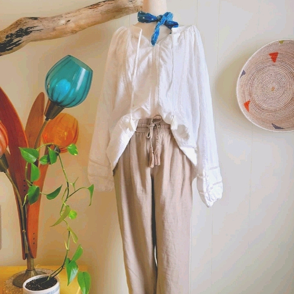Tan linen jogger style pants
